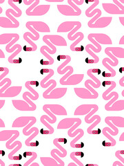 Pink flamingo Pattern seamless. Bird on long legs Background. Kids fabric ornament - 696189346