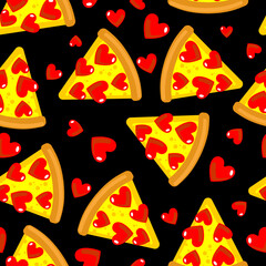 Pizza love Pattern seamless. Piece of pizza with heart Background. Sign for pizzeria texture - 696189357