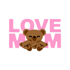 Mom love sign. Bear and cubs. Symbol of mother's love for children. - 696189503