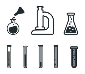 Test Tube Vector Illustration Clip Art Set, Test Tube Isolated White Background. Laboratory Biology Chemical Test Research, Tube Medicine Analysis Lab Microscope Bottle Element Clip Art.