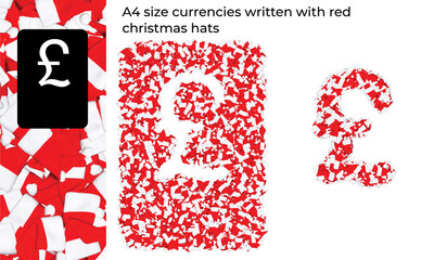 A4 size currencies written with red christmas hats