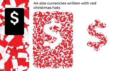 A4 size currencies written with red christmas hats