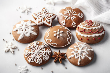 Obraz na płótnie Canvas Appetizing freshly baked cookies with icing on a white background