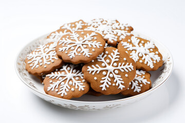 Appetizing freshly baked cookies with icing on a white background