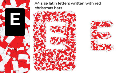 A4 size latin letter written with red christmas hats