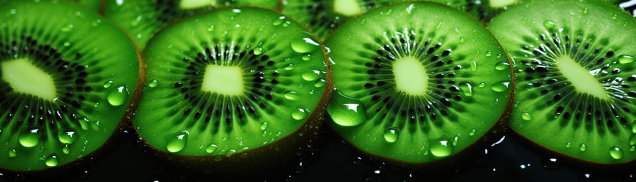 Fresh green kiwi fruit slices with clear water splash effect. generative AI