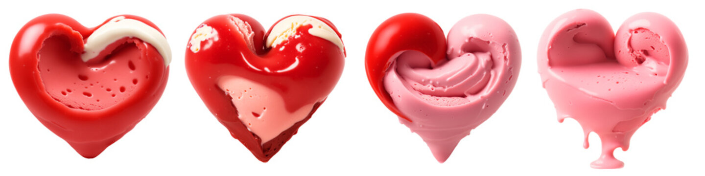 ice cream in the shape of a heart. A set of PNG isolated image on a transparent background for Valentine's Day.