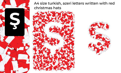 A4 size turkish and azerbaijani letter written with red christmas hats