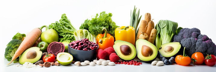 Display fruits, vegetables, seeds, superfoods, cereals, and leafy greens that are considered...
