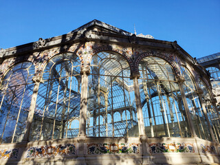 The glass palace in Madrid's Retiro Park in the sunshine.