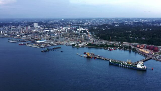 Aerial View Of PT Pertamina Oil Refinery Plant At The Port City Of Balikpapan In Kalimantan, Indonesia.