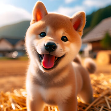A lovely Shiba Inu plays in the country