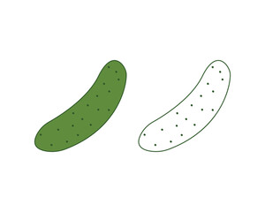 Cucumber coloring book. A ripe green cucumber. A ripe vegetable garden. The image of a cucumber for a children s coloring book. Vector illustration on a white background