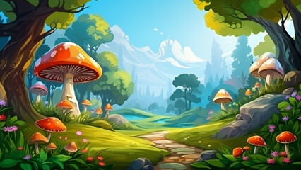 Fantasy Wonderland Forest Landscape Enchanted Mushroom Village