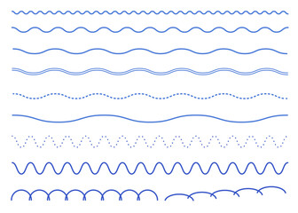 シンプルな飾り罫線・ラインのイラストセット（波線、波模様、点線） - obrazy, fototapety, plakaty