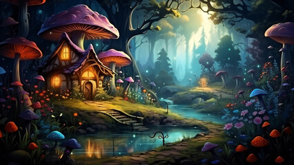 Obraz premium Fantasy Wonderland fairytales magical forest Mystic Mushroom Haven at Duske
