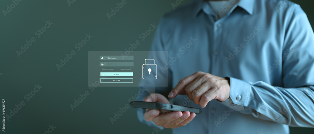 Aufkleber Digital cyber secure, Cybersecurity and privacy concepts to protect data. Lock icon and internet network security technology, Global network security technology, protect personal data and information.