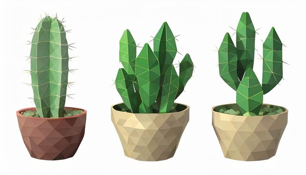 Cactus Lowpoly art . AI generation.