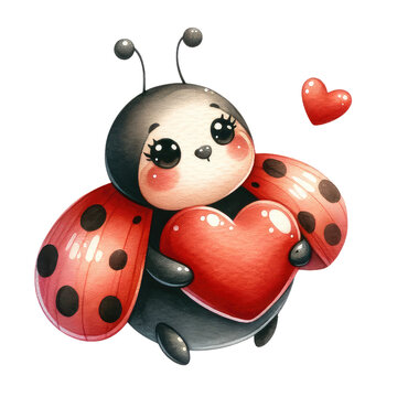 Happy Valentine's Day Love Bug love letter flower and heart clipart