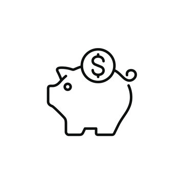 Piggy bank line icon isolated on transparent background