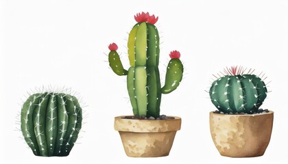 Cactus digital painting. AI generation.