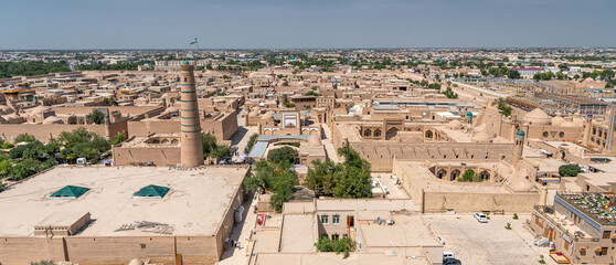 Beautiful aerial view of the 2500-year-old Uzbek city Khiva, Uzbekistan