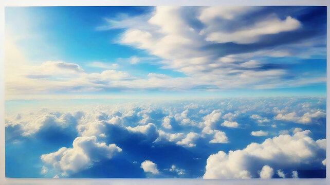 Blue sky with white clouds, flying above the clouds, picture from plane, heaven, sunny day, fair weather, bright daylight, sky with few clouds, sky gradient, sky background, nature