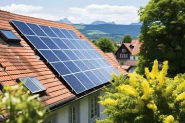 Suburban homes with rooftop solar panels - obrazy, fototapety, plakaty