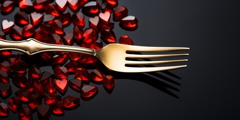 Valentines day table setting with forks and crystal hearts/ Holidays background/ Valentines day background