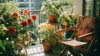 flowers and chair on the balcony
