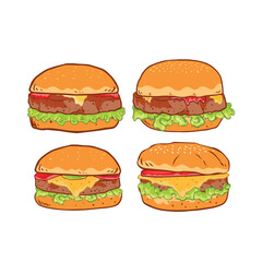 Hand drawn cheese burger doodle illustration collection