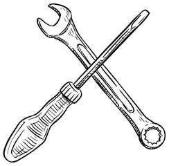 wrench and screwdriver handdrawn illustration