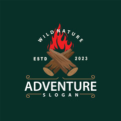 Design wood and fire, logo campfire bonfire vector camping adventure vintage illustration - obrazy, fototapety, plakaty