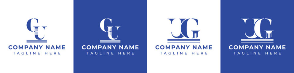 Letter GU and UG Pillar Logo Set, suitable for business with GU and UG related to Pillar