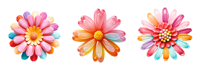 set of colorful decor flowers on isolated background