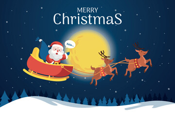 Hand drawn christmas with santa claus ride sleigh