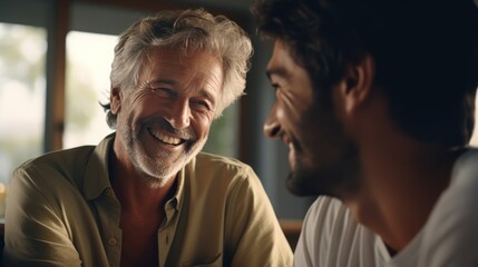 Happy mature father with son talking in the relax time, spending happy moment and enjoy family on weekend.