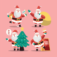 Hand drawn santa claus christmas characters collection