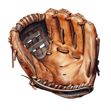 Baseball glove watercolor clipart on transparent background