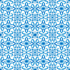 Beautiful seamless pattern in patchwork style with hand drawn watercolor different tiles. Stock illustration.