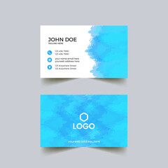 Modern blue business card with watercolors. Business card design template. blue business card template design made with watercolor