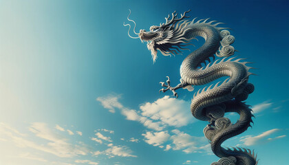 辰年の年賀状素材　龍　コピースペース有り