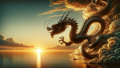 辰年の年賀状素材　龍　コピースペース有り