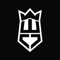 WO Letter Logo monogram hexagon shield shape up and down with crown isolated style design