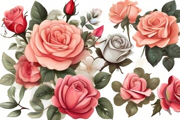 Floral watercolor background. Roses.
