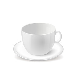 Vector white porcelain cup with a plate on white background