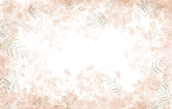 Peach colored PNG transparent floral background. Digitally hand painted illustration
