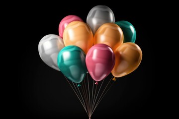 Fototapeta na wymiar Colorful balloons bunch. celebrate decoration icon multicolored. 3d rendering, isolated on black background Ai generated