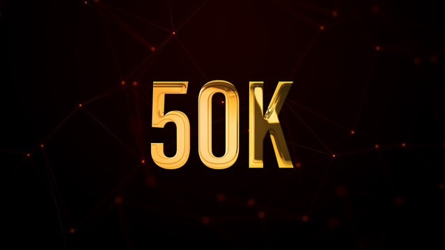 Luxury Digital Shiny Golden Glossy Metal Texture 50K Text Effect On Connected Lines Dots Dark Red Background