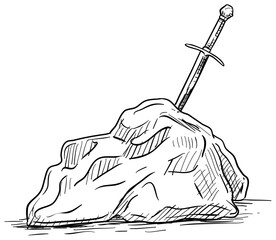 sword in stone handdrawn illustration